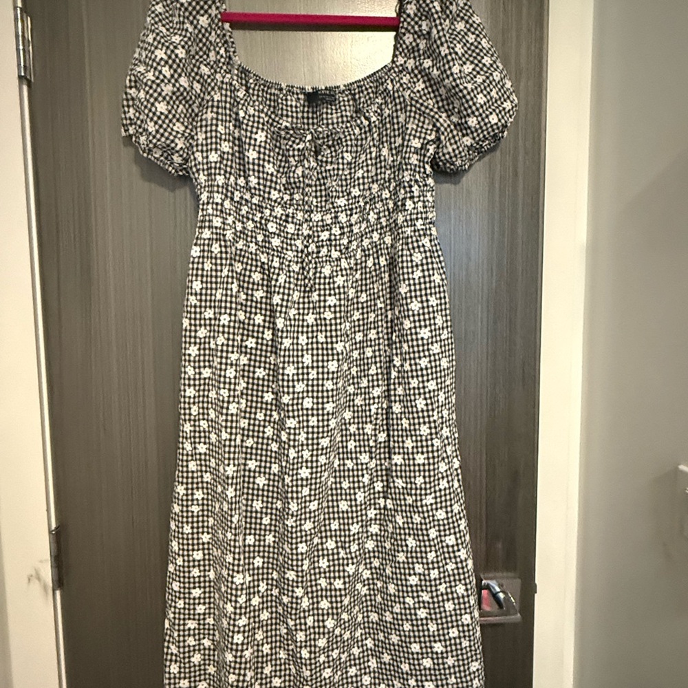 Sophie Rue Black and White Floral Gingham Midi Dress XL